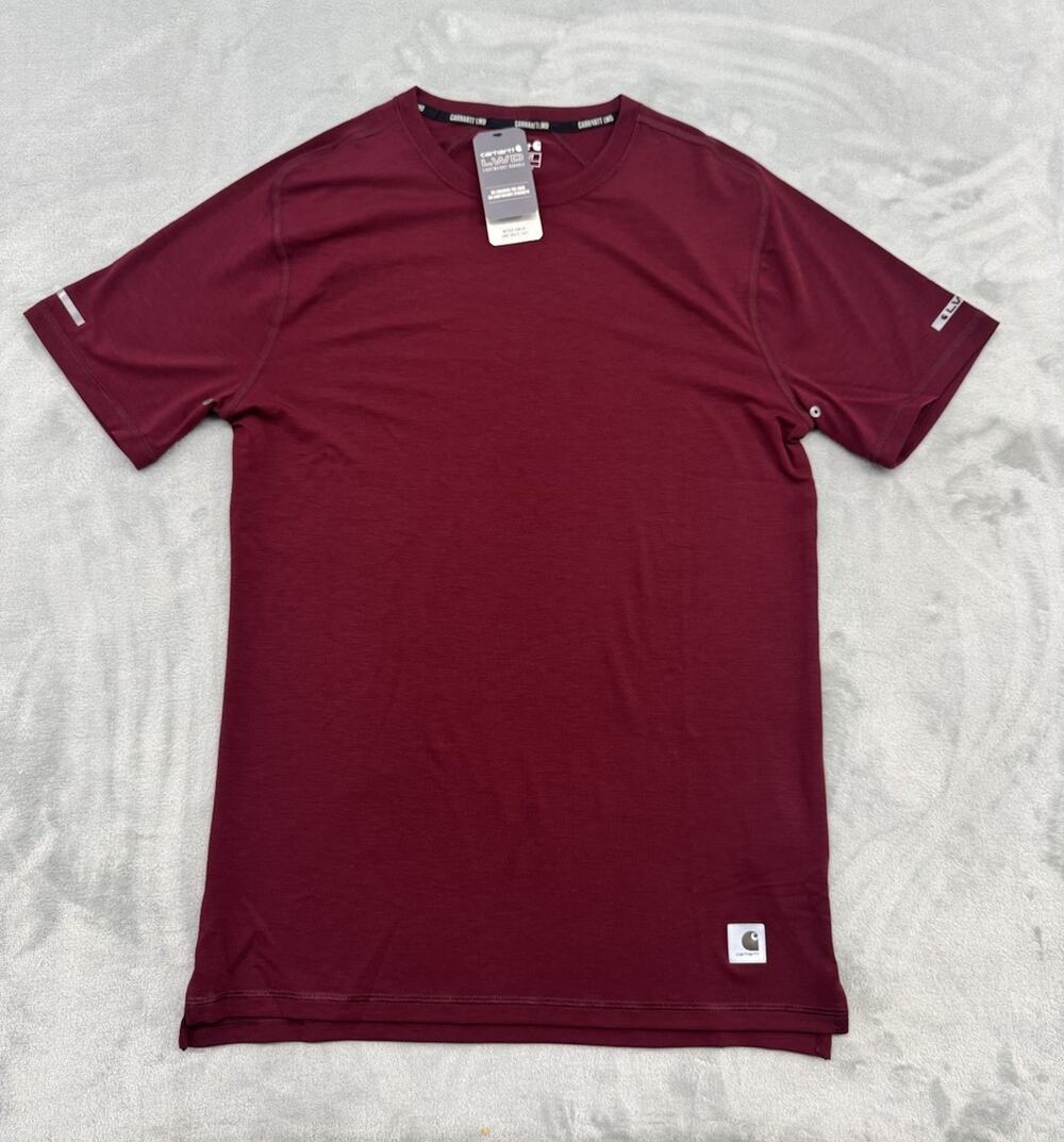 NEW Carhartt LWD Shirt Mens Small Relaxed Fit Short Sleeve Lightweight Maroon
